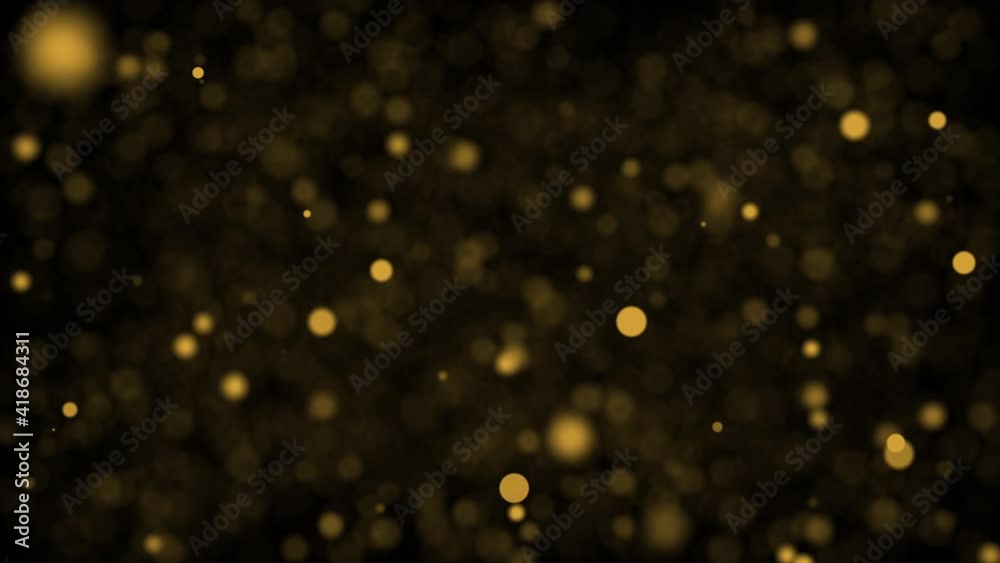 Abstract seamless loop shining yellow gold bokeh motion background. 4K 3D Shimmering Glittering Particles With Bokeh flowing from left to right for Christmas, new year, holiday, wedding, celebration. 