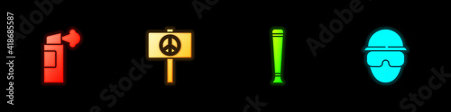 Set Pepper spray, Peace, Police rubber baton and Special forces soldier icon. Vector.