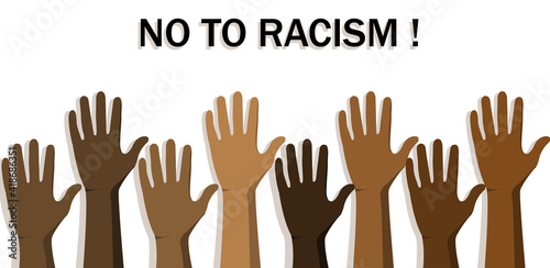 No to racism .Black lives matter concept. Template for background, banner, poster . Stop to discrimination. Hands of different races. International Day for the Elimination of Racial Discrimination