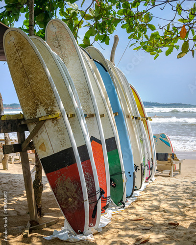 Photography surfing boards on the beach