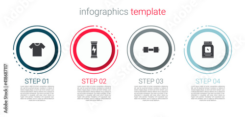 Set T-shirt, Sports nutrition, Dumbbell and . Business infographic template. Vector.