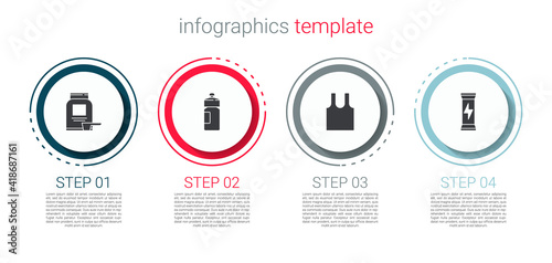 Set Sports nutrition, Fitness shaker, Sleeveless T-shirt and . Business infographic template. Vector.