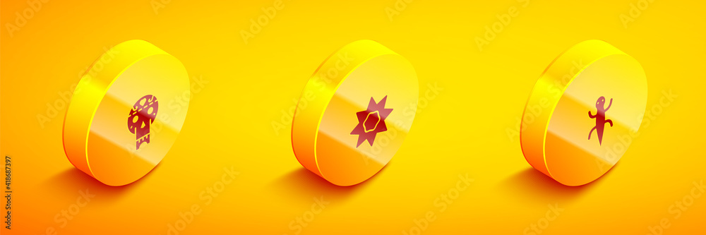 Set Isometric Mexican skull, Sun and Lizard icon. Vector. Set Isometric Mexican skull, Sun and Lizard icon. Vector.