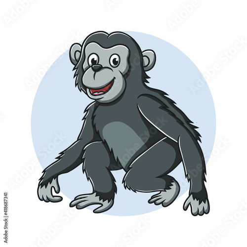 Orangutan Kids Drawing Icon Cartoon. Monkey Mascot Vector