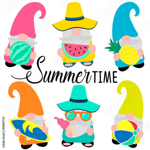 Cute summer gnome, vector illustration art.