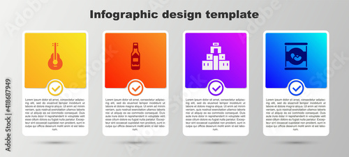 Set Mexican guitar, Tabasco sauce, Chichen Itza in Mayan and Beans. Business infographic template. Vector.