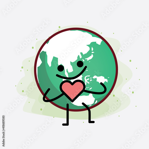 Earth Globe Cute Character Illustration with simple face, hands and legs on isolated background