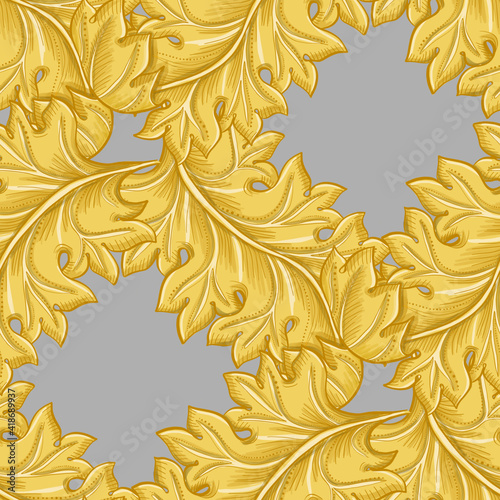 Wallpaper Mural Golden acanthus leaf seamless pattern background, textile and packaging design Torontodigital.ca