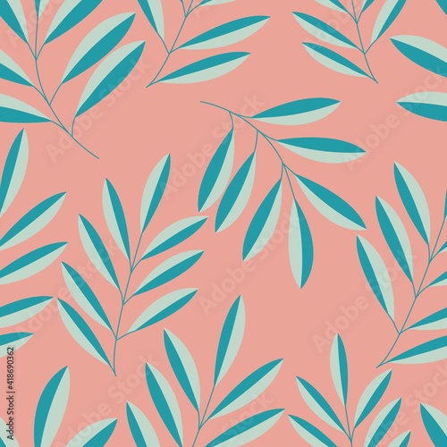 Wallpaper Mural Seamless vector pattern with elegant exotic branches densely placed on a pink background.  Torontodigital.ca