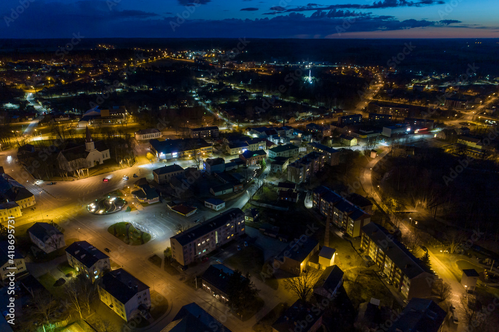 The most Latvian city - Latvia, Smiltene night view from the air