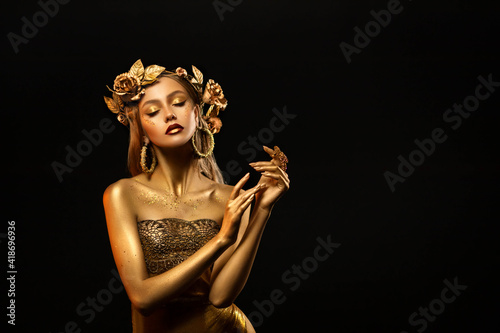 Konstfotografi Fantasy portrait of woman, golden skin body