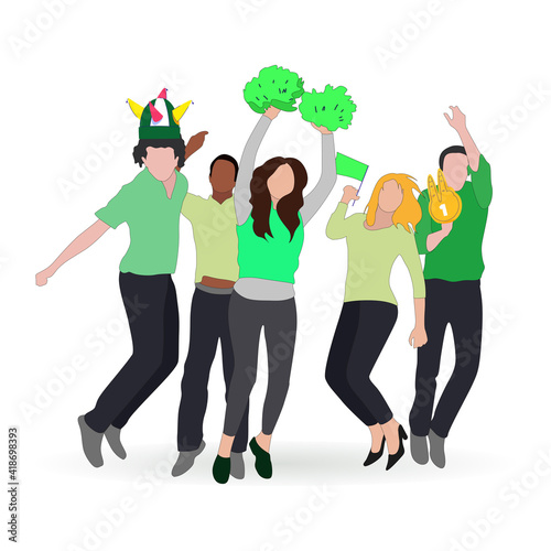 Football fans crowd with colored scarf enjoy and exciting