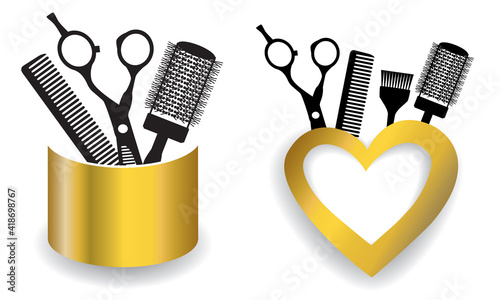 Vector logo for hair salon with scissors and comb.