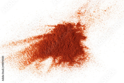 Fototapeta Pile of red paprika powder isolated on white background and texture, top view