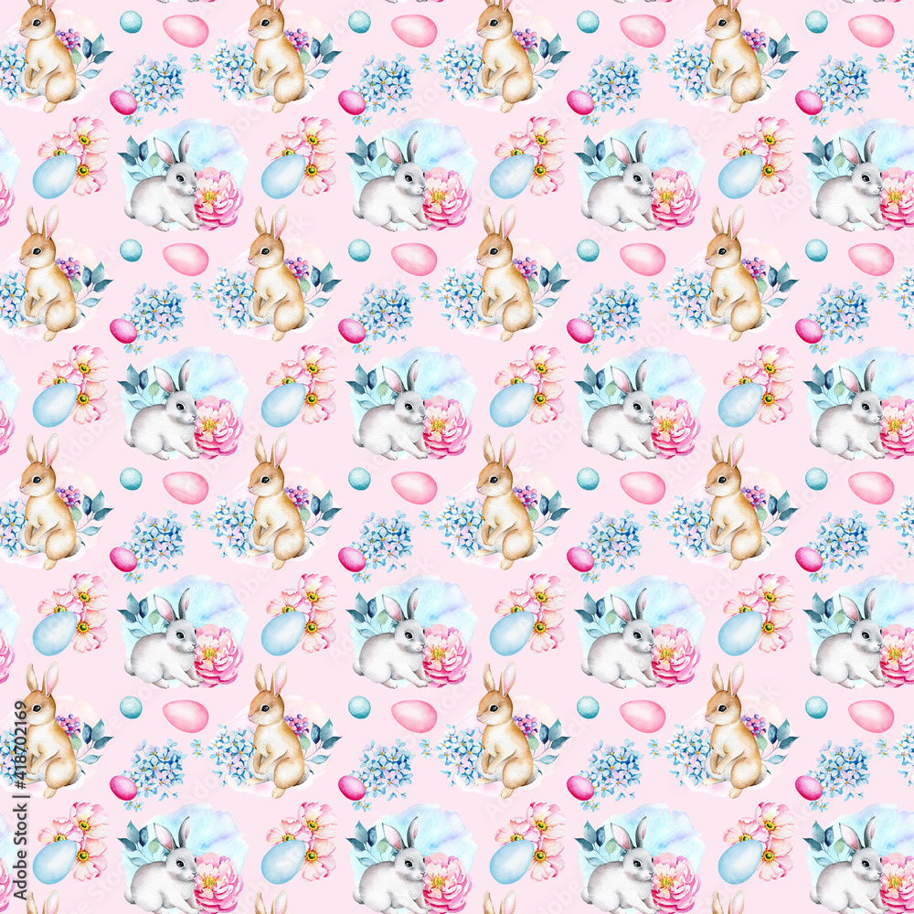 Watercolor  seamless Easter Patterns, seamless pattern with bunny and eggs