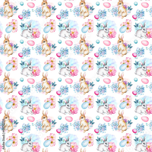 Watercolor seamless Easter Patterns, seamless pattern with bunny and eggs