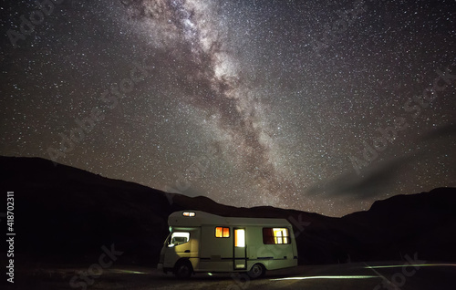 Slika na platnu Camper Van under Milky Way in Mount Cook National Park, New Zealand