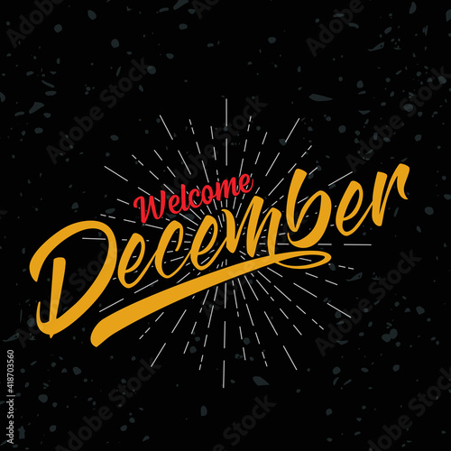Hand drawn  calligraphy and text Welcome December. 