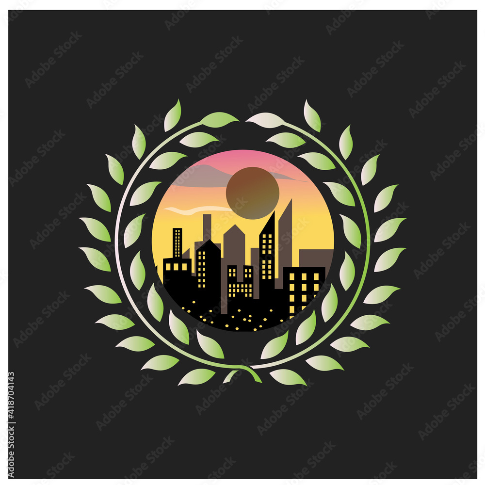 building and landscape logo colorful circle vector illustration decoration