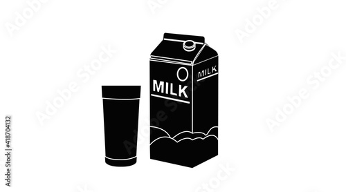 Vector Isolated Black and White Illustration of a Milk Box and a Glass of Milk 