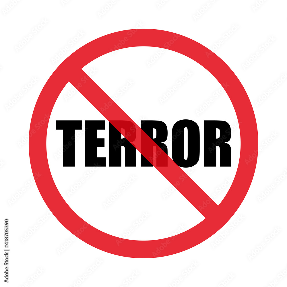 Red and black stop sign of terror. Isolated on white background. Flat style. Vector Red and black stop sign of terror. Isolated on white background. Flat style. Vector