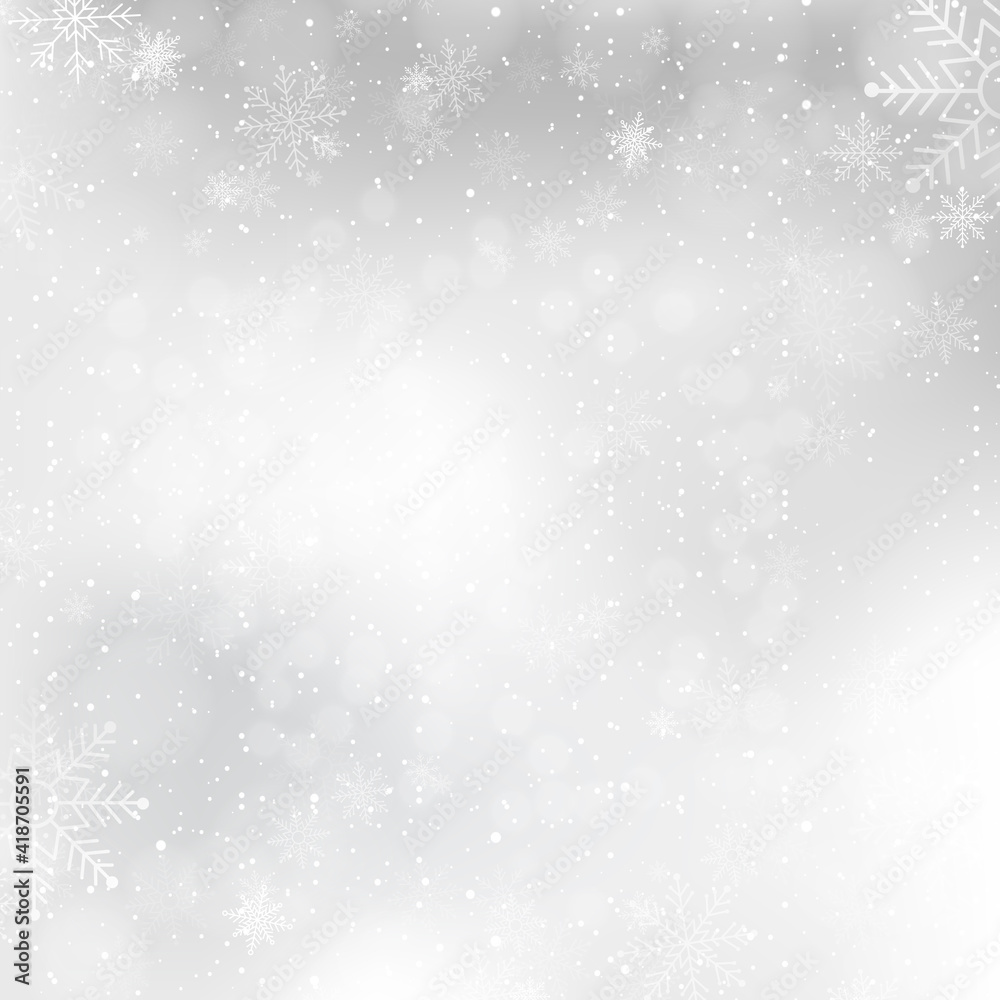 Silver winter background with snowflakes