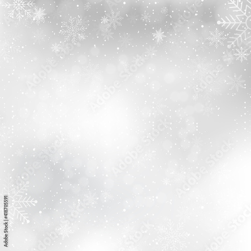 Silver winter background with snowflakes