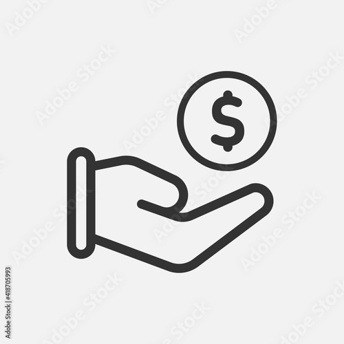save money icon, salary money, invest finance, hand holding dollar, line symbols on white background 
