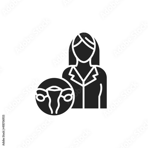 Obstetrician gynecologist glyph black icon. Female reproductive system checkup. Sign for web page, mobile app, button, logo.