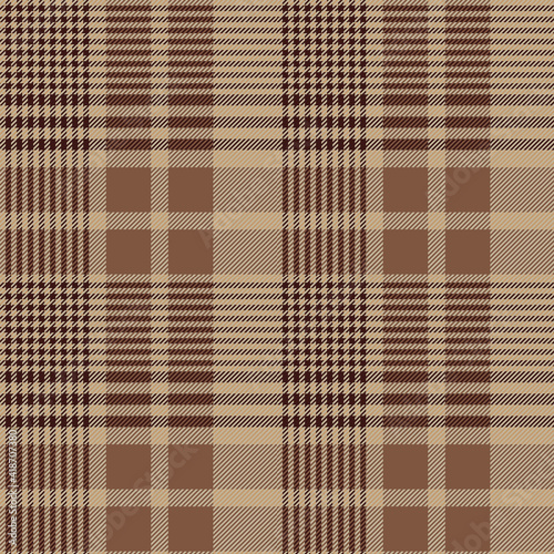 Brown and taupe glen check plaid. Houndstooth twill pattern design. Textile fabric swatch template.