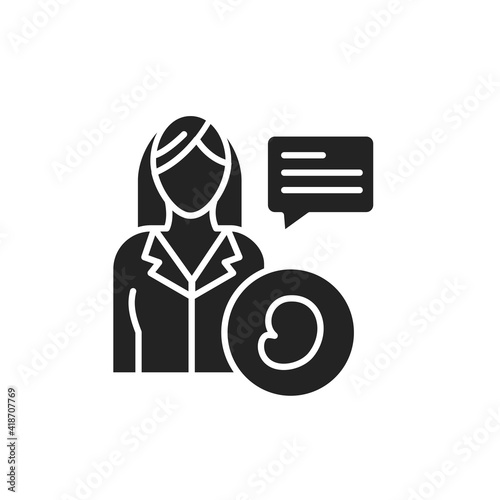 Consultation with doctor gynecologist glyph black icon. Monitoring pregnancy. Sign for web page, mobile app, button, logo