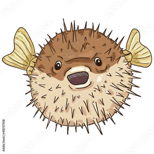 Cartoon Blowfish. Tetraodontidae Vector Illustration