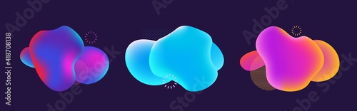 Modern fluid dynamic blobs bubble. Gradient colorful liquid free minimal geometrical shape. Trendy blotch design, decorative aqua bubble with copy space collection, vector isolated backgrounds set