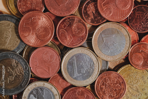 Euro coins closeup pattern background