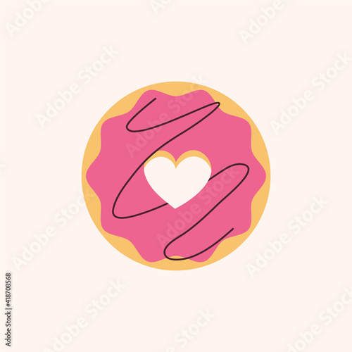 Donut heart illustration. Sweet love