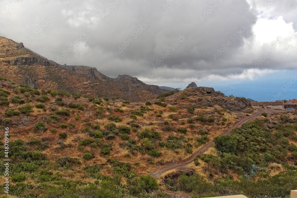  green landscape and the village of Masca in Tenerife, Spain