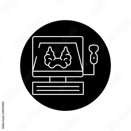 Ultrasonic diagnostic thyroid gland black glyph icon. Medical checkup. Pictogram for web page, mobile app, promo. Editable stroke.