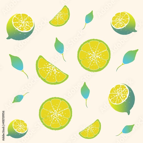 Vector lemon pattern with leaves on light background