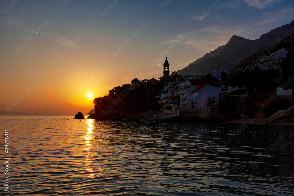 Sunset on the Adriatic coast of Croatia Makarska riviera