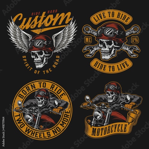 Motorcycle vintage colorful emblems