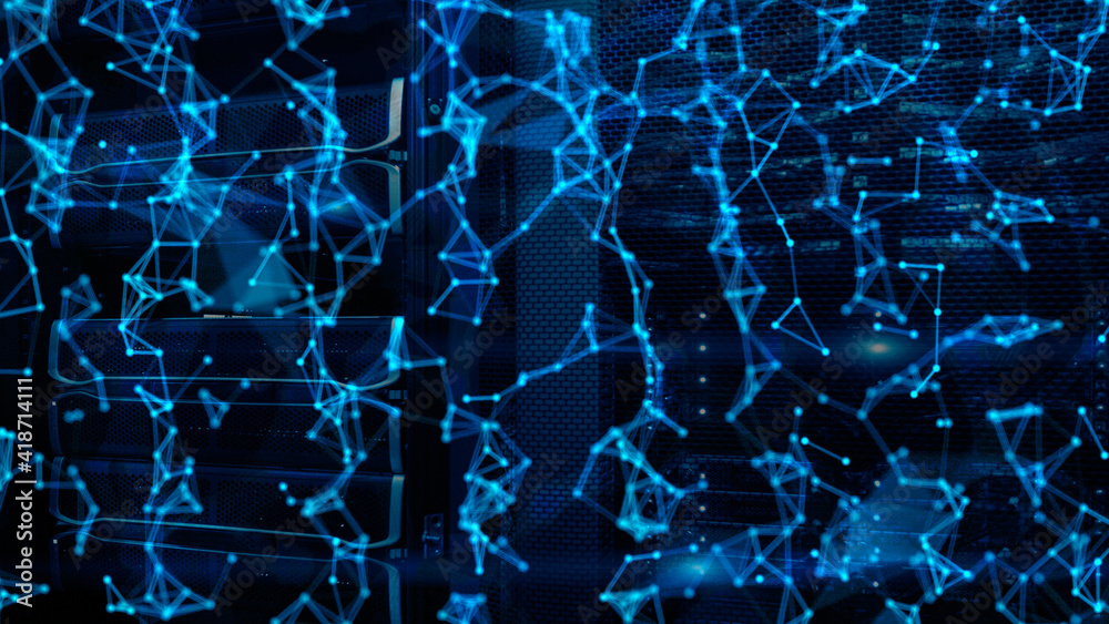 Global Cyberspace Big Data Futuristic Design Grid on Server Room Blurred background. Global Cyberspace Big Data Futuristic Design Grid on Server Room Blurred background.