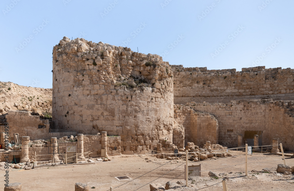Courtyard ruins of the palace of King Herod - Herodion in the Judean Desert, in Israel