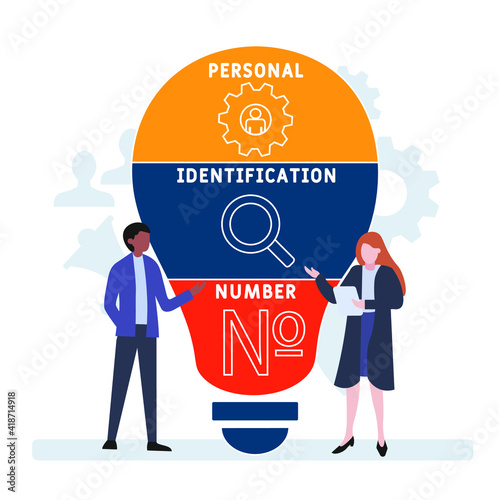 Flat design with people. PIN - Personal Identification Number. acronym, business concept background.   Vector illustration for website banner, marketing materials, business presentation, online