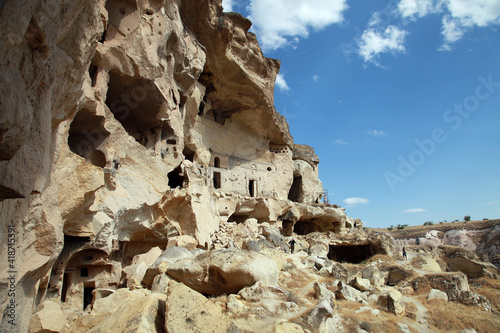Special stone formation at Cavusin Village in Cappadocia, Nevsehir, Turkey. Cappadocia is part of the UNESCO World Heritage Site.