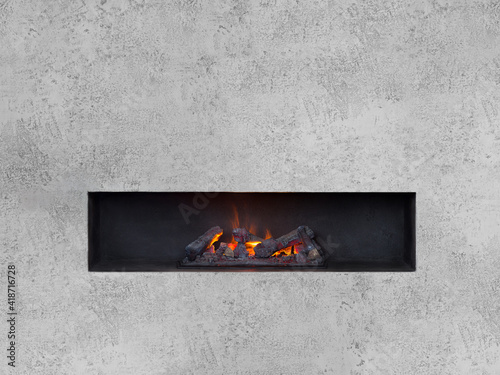 Linear water vapor fireplace placed in wall niche