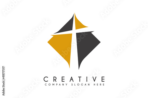 cross CHURCH logo design vector illustration. letter T Church religion logos