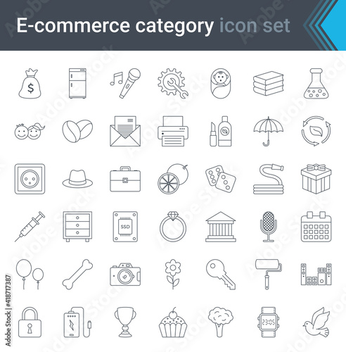 Online shopping and e-commerce category linear icons set isolated on white background. High quality vector
