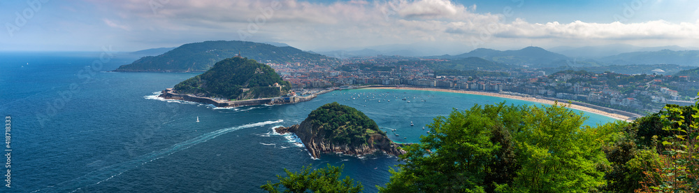 Panoramic view of San Sebastian or Donostia with beach La Concha, Basque country, Spain