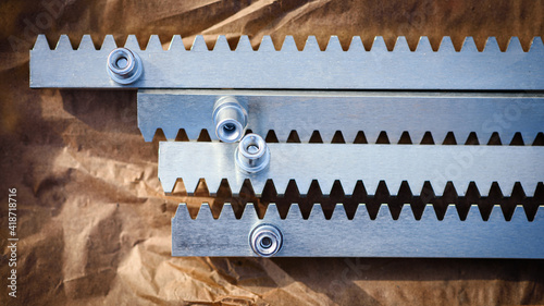 Fotografi Steel gear racks, top view