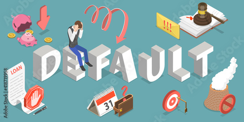 3D Isometric Flat Vector Conceptual Illustration of Default, Financial Problems, Business Crisis and Bankruptcy.